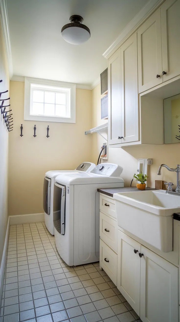 Transforming a small space into a functional and stylish laundry bathroom combo? This laundry room half bath combo proves it's possible!  The white laundry aesthetic is bright and airy, while the thoughtful design incorporates ample storage.  This laundry renovation is a masterclass in efficiency, offering a perfect blend of practicality and beauty.  Consider this your laundry room inspiration for your next project.