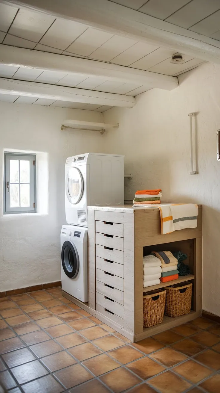 Maximize your laundry room's potential with this stunning laundry storage pedestal.  The custom-built design elevates your washer and dryer, creating convenient access and valuable storage beneath. This laundry pedestal and laundry room organizer is the perfect addition to any laundry room, offering a stylish solution for laundry room accessories and maximizing your laundry room storage.  The elevated laundry pedestal is a testament to smart design and functional beauty.