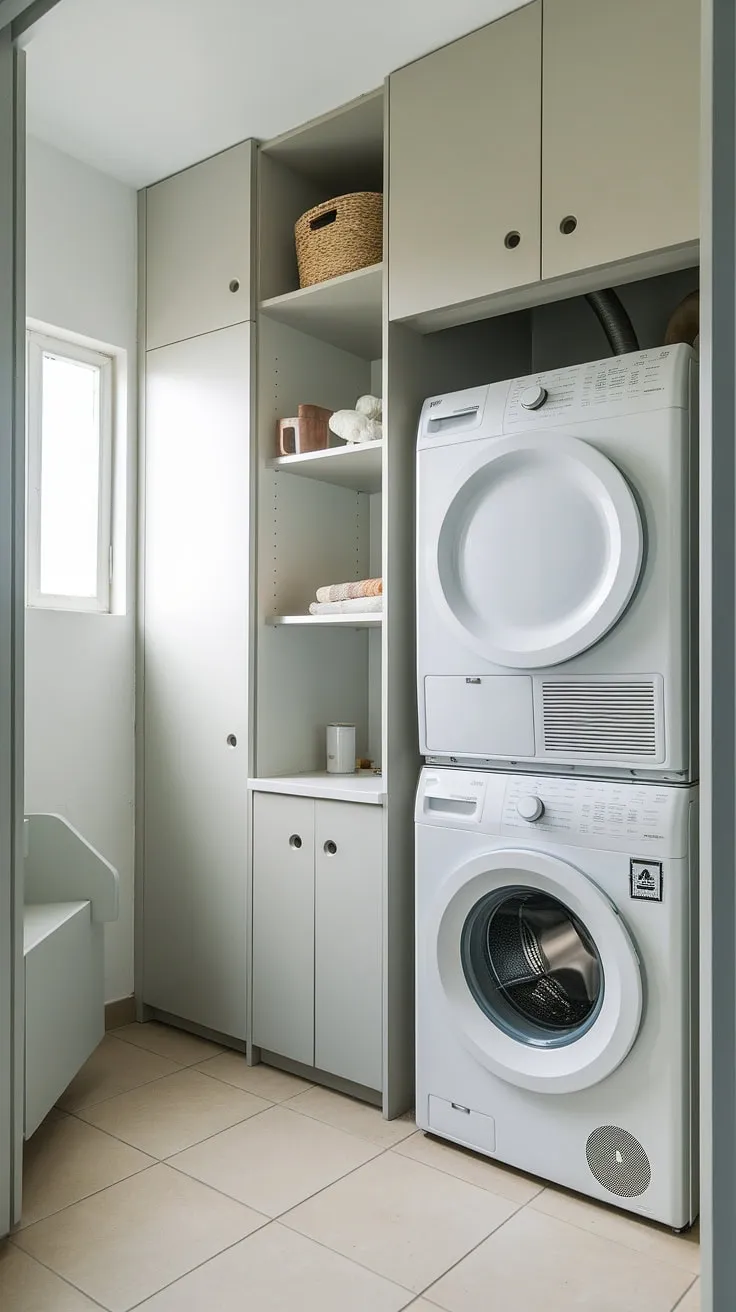 Maximize space and efficiency with this cleverly designed laundry room with stackable washer dryer.  The hallway laundry closet stackable setup offers a streamlined solution, perfect for smaller homes.  This laundry room ideas stacked washer dryer arrangement proves that even compact spaces can be stylish and functional.  Explore more laundry rooms with stacked washer dryer designs for inspiration.  Consider this laundry room design stacked washer dryer layout for your own home.  This stacked laundry closet is a testament to smart storage solutions.  The stacking washer and dryer unit is a space-saving marvel.  These stacked laundry room ideas are ideal for maximizing limited square footage.  For more laundry room closet ideas, check out our design gallery.