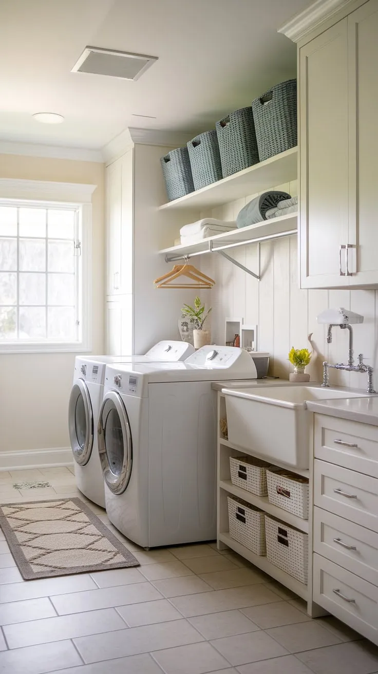 Transform your laundry routine with this dream laundry room.  The perfect blend of form and function, this space showcases the best in modern laundry rooms and offers endless laundry room inspiration for your own renovation.  Note the efficient use of space and thoughtful laundry room layouts.