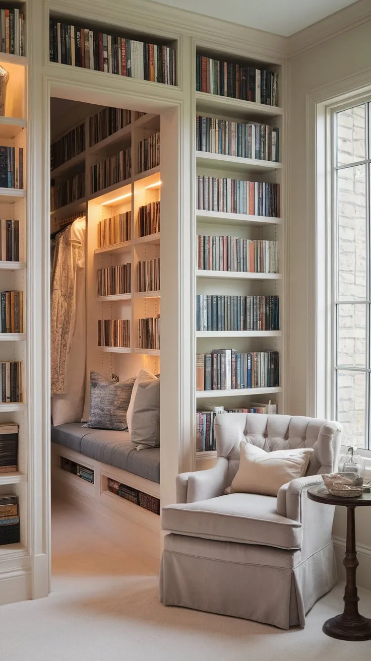 Curl up in this cozy library-inspired bedroom oasis