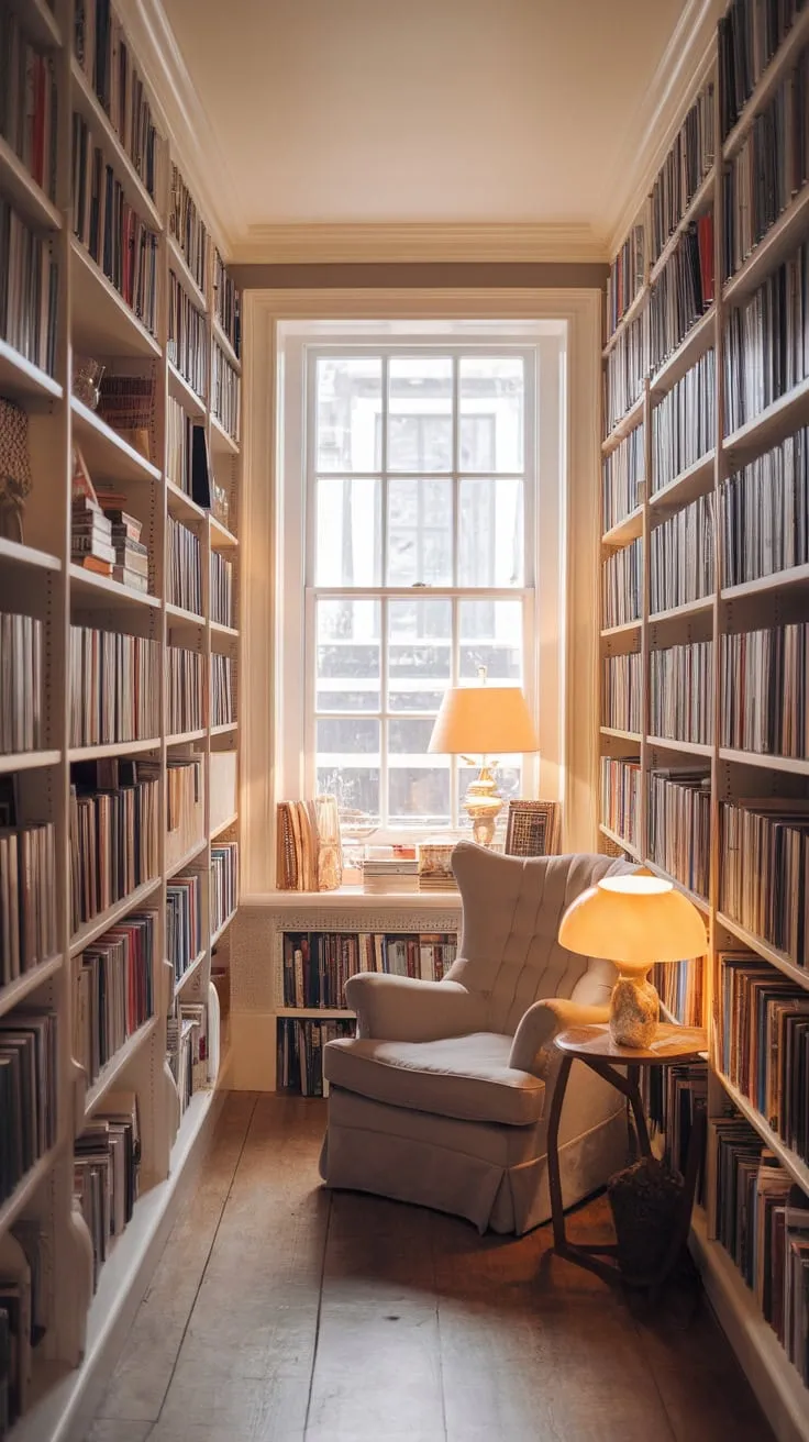 Curl up in this cozy library-inspired bedroom, where books and comfort reign supreme.