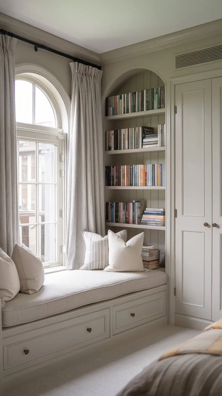 Curl up in this light-filled library haven, where books and comfort collide.