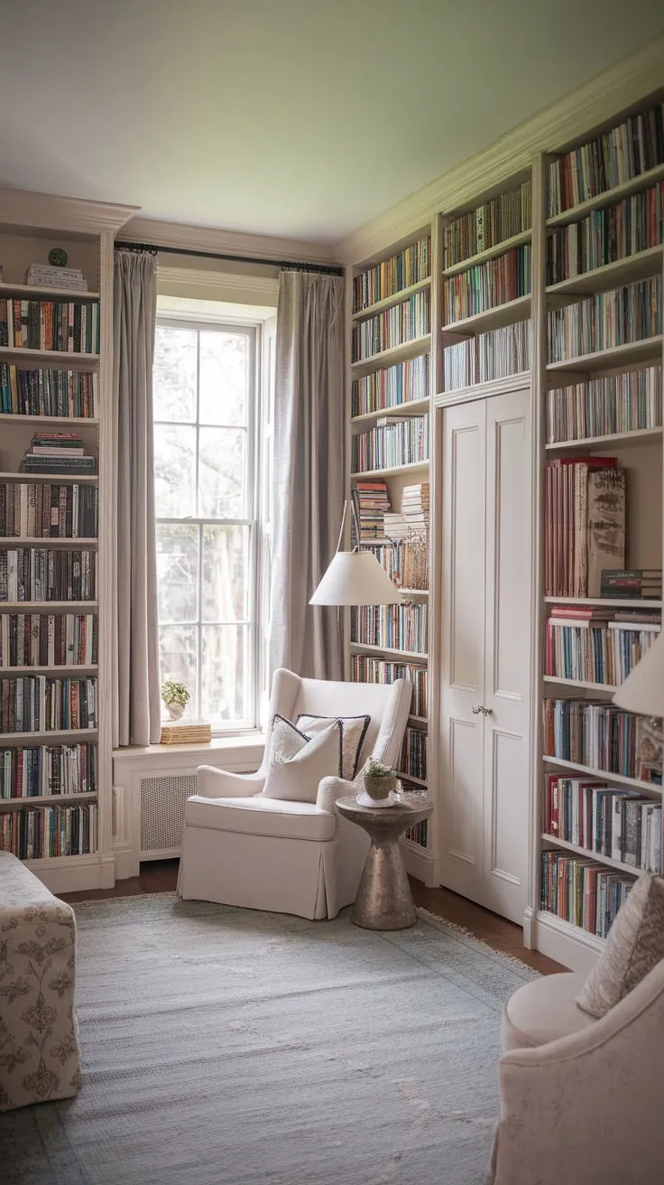 A cozy library-inspired bedroom, where books and comfort intertwine