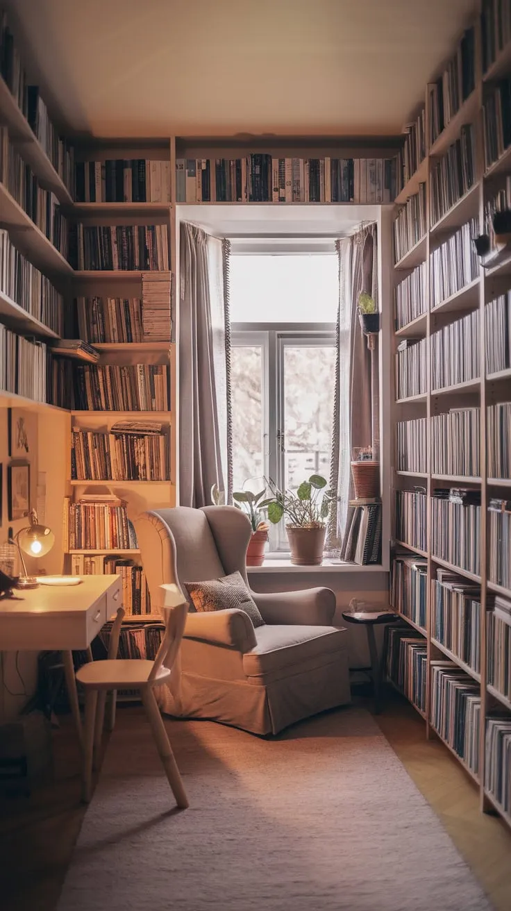 Curl up in this cozy library-inspired bedroom and get lost in the pages of your favorite book