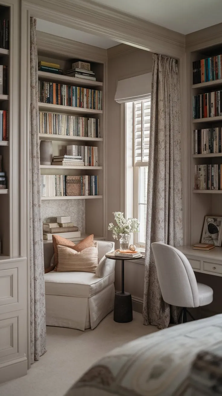 Curl up in this cozy library bedroom and get lost in the pages of your favorite book