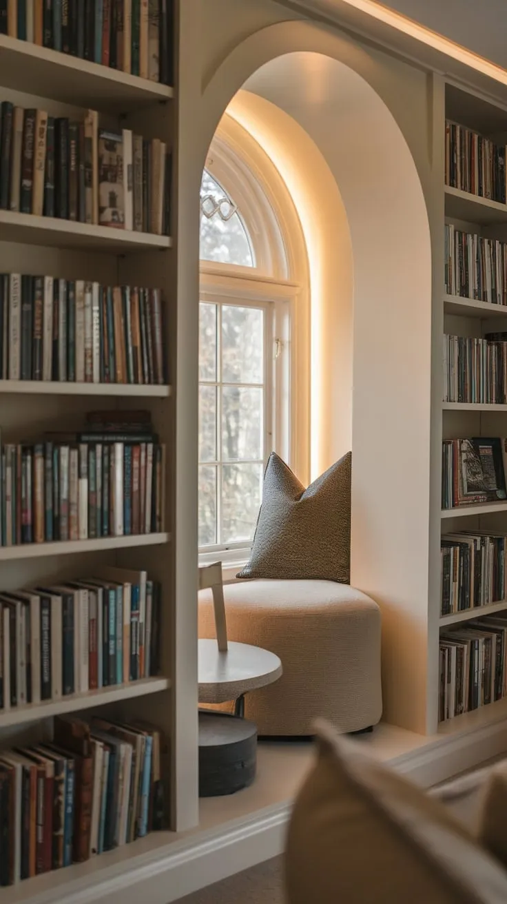 Escape to a hidden literary haven, where the pages come alive in the soft glow of a reading nook.
