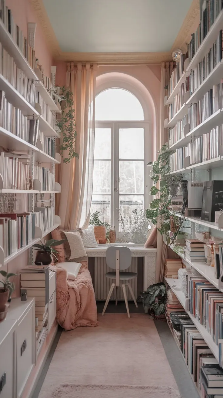 Escape to a literary haven, where the pages whisper and the window's embrace beckons.