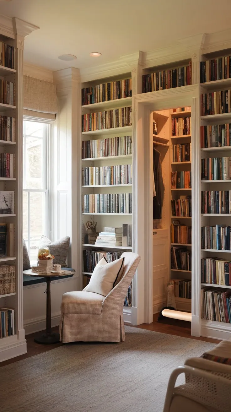 A cozy library-inspired bedroom, where the pages of your favorite books come alive in the soft glow of a reading nook.