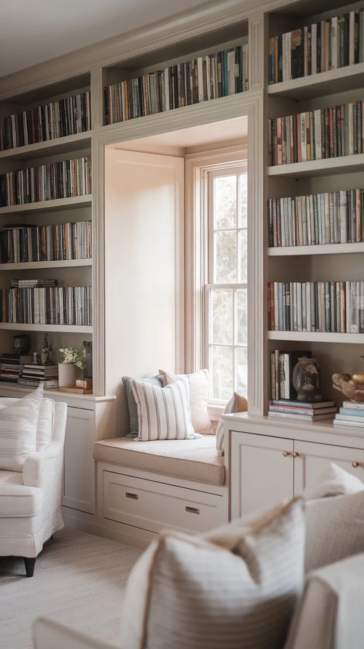 A cozy library-inspired bedroom, where books and comfort intertwine