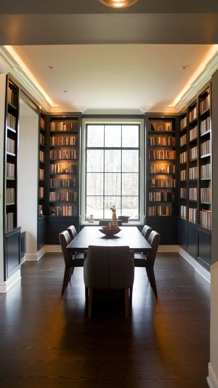 Where stories and suppers meet: a modern library-dining room hybrid.