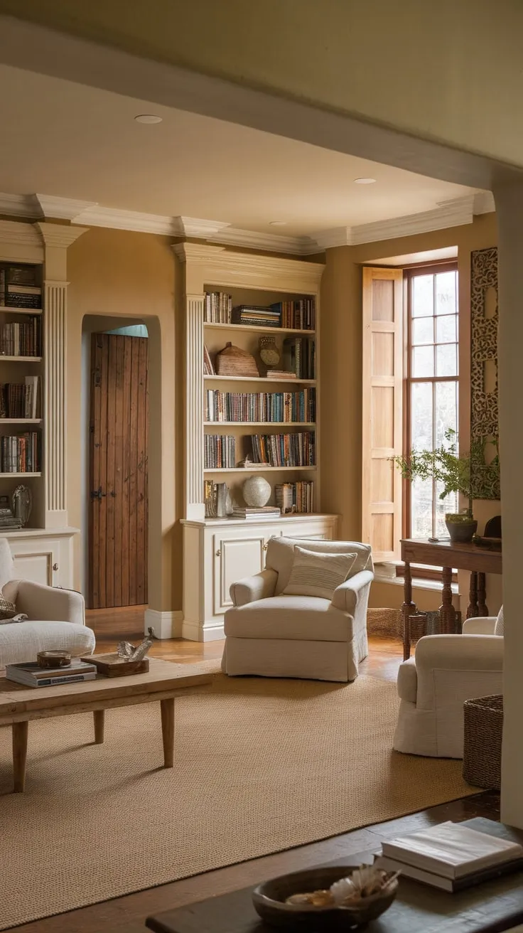 A library's embrace, a living room's heart.