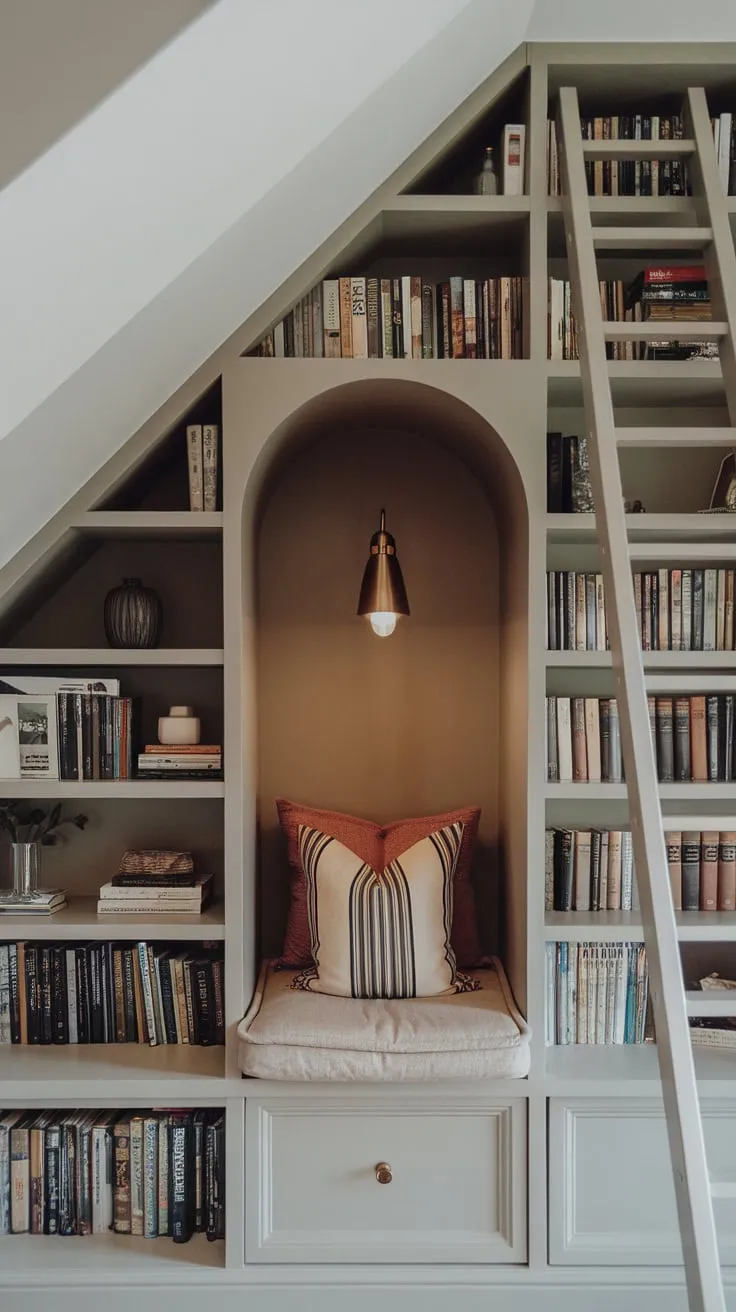 My library nook: where the bookshelves reach for the stars.