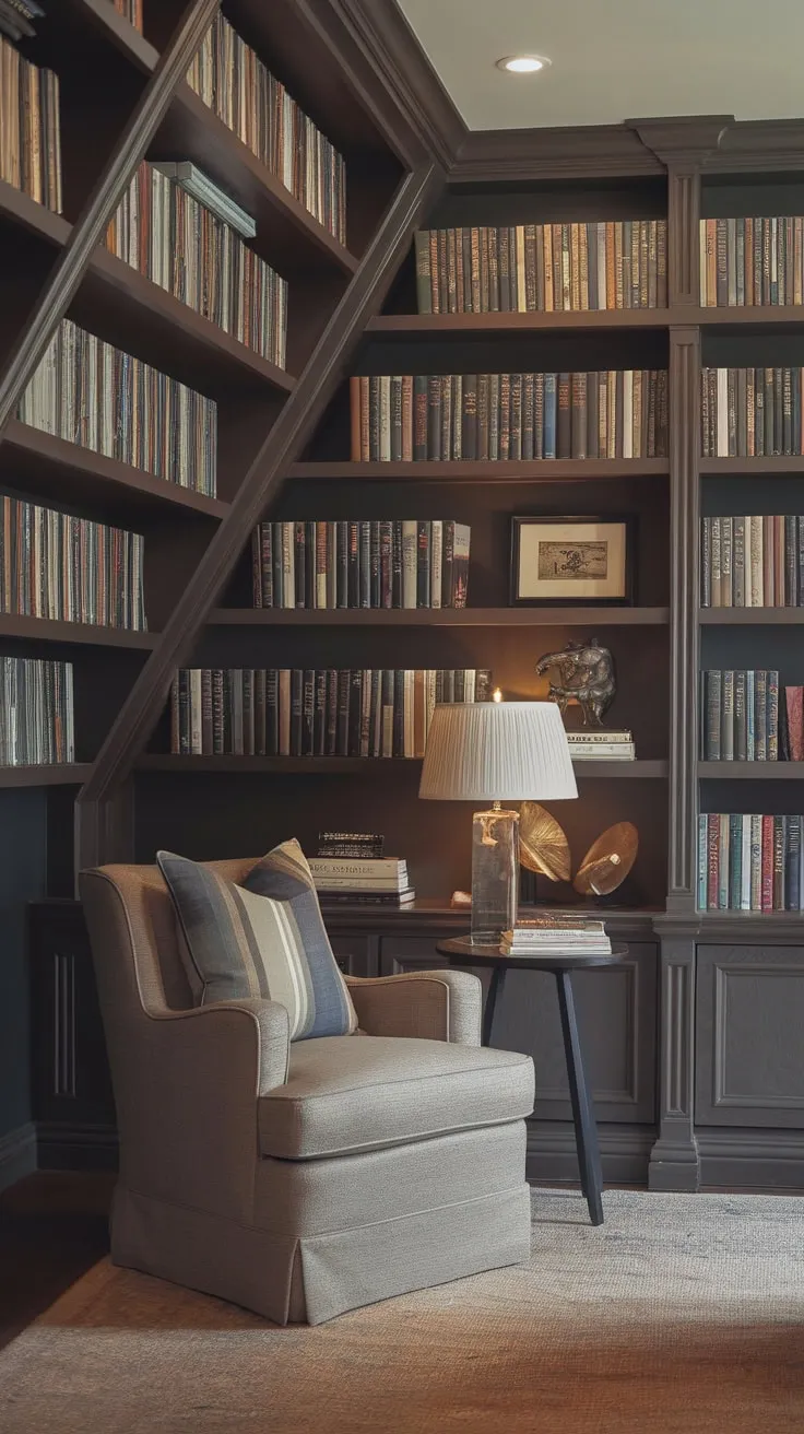 Curled up with a good book in my perfectly imperfect library nook.