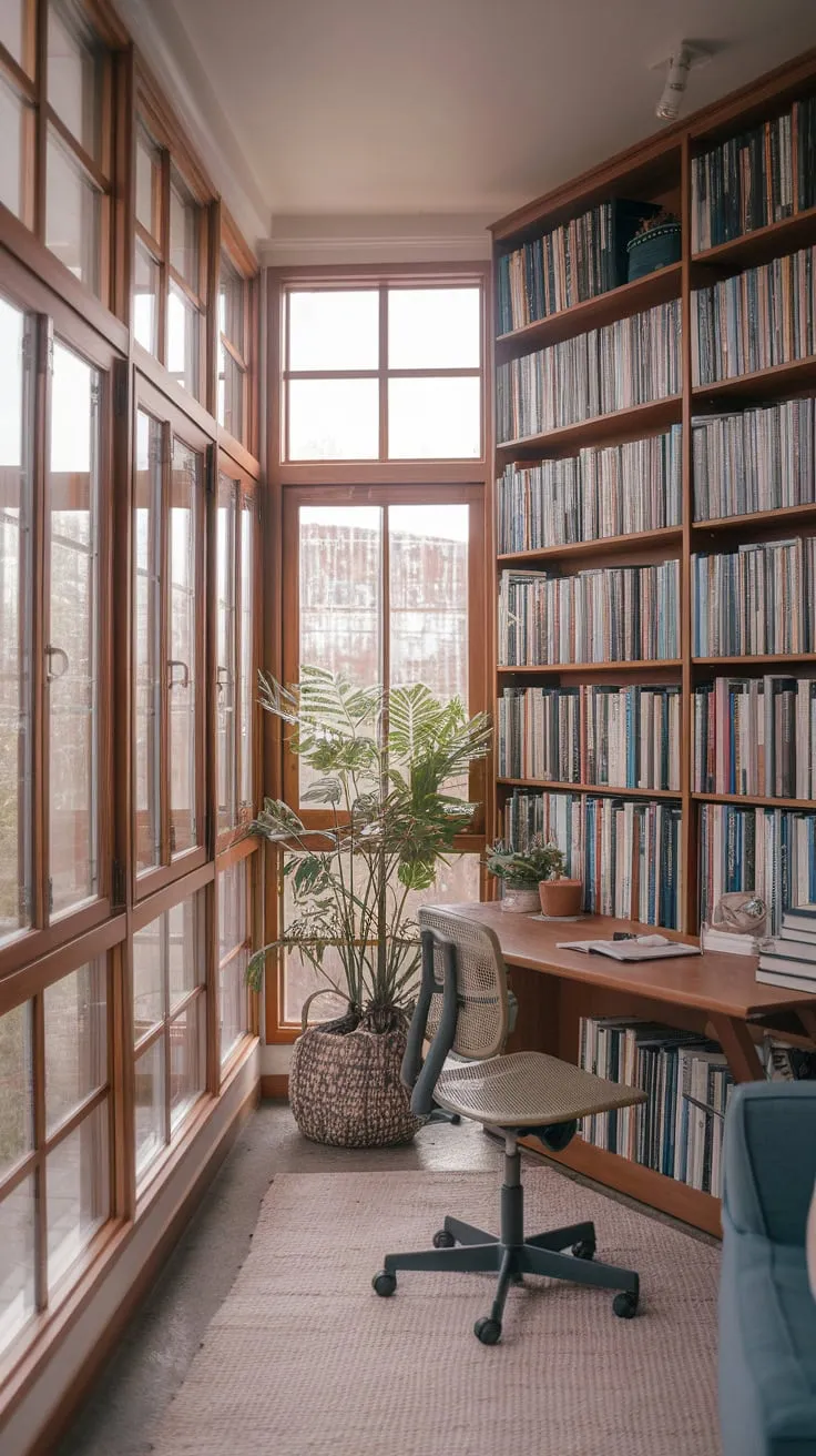 Sunroom library: where the books and the sunshine meet.