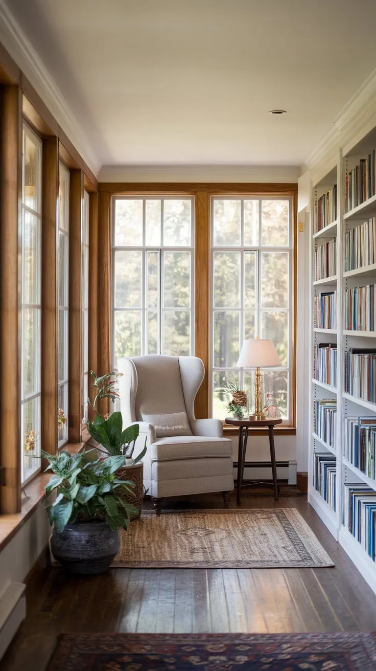 Sunroom serenity: where books and sunlight meet.