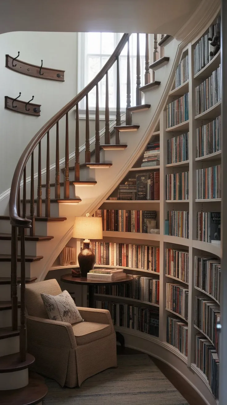 My library, under the stairs, is my happy place.