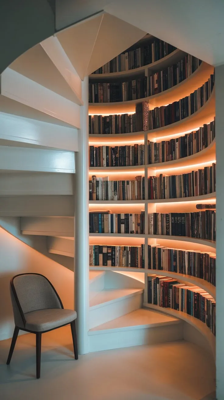Lost in the pages, found under the stairs.