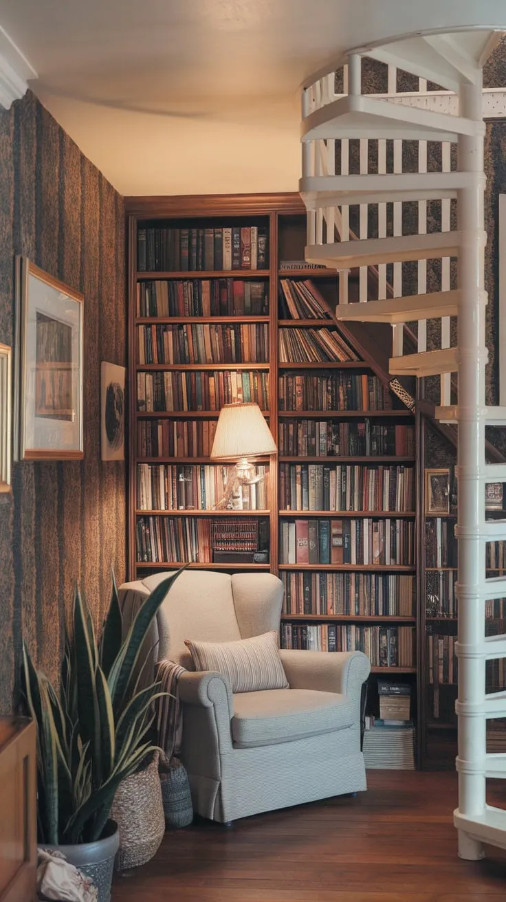 Hidden haven: where stories unfold beneath the winding stairs.