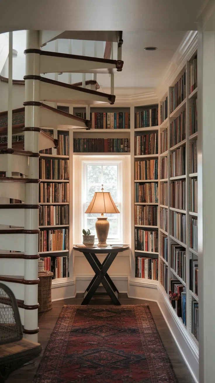 My library under the stairs: where stories unfold.