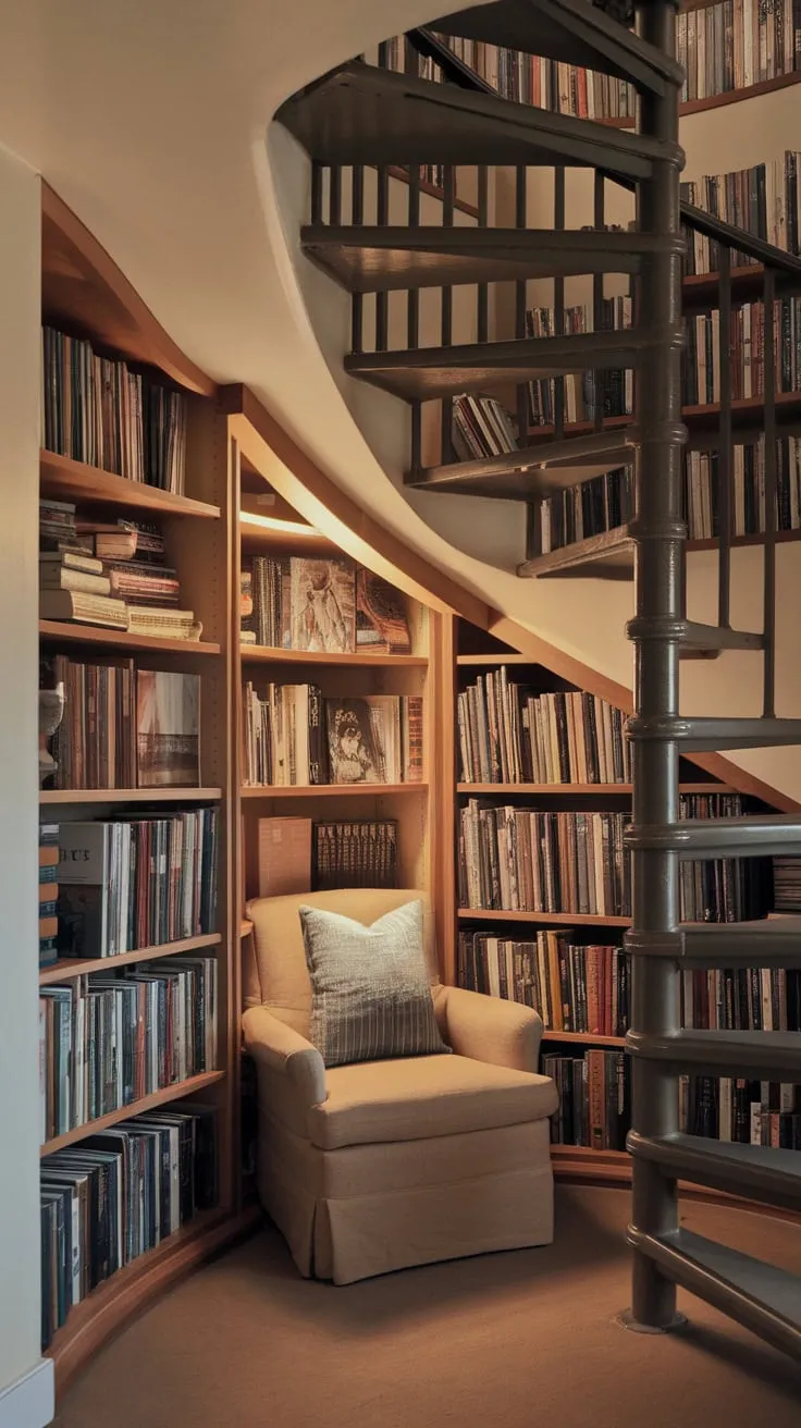 My library, under the stairs, is my happy place.