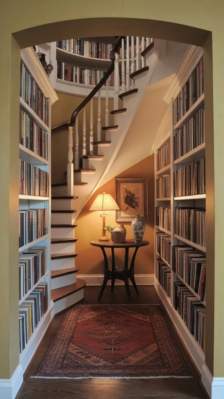 My secret library, tucked away and overflowing.