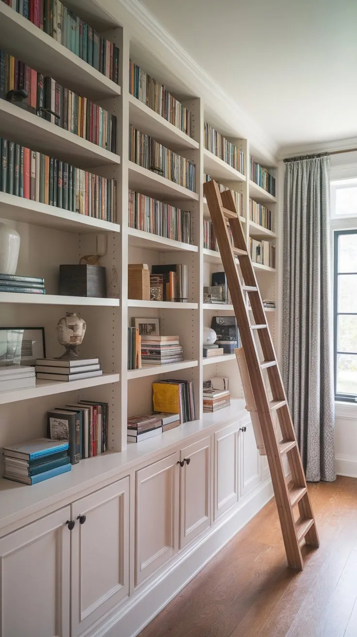 My library wall: where stories climb the ladder to reach me.