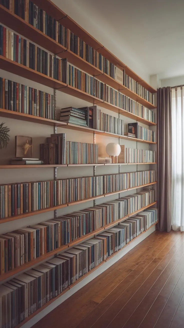 My library wall: where stories meet sunlight.