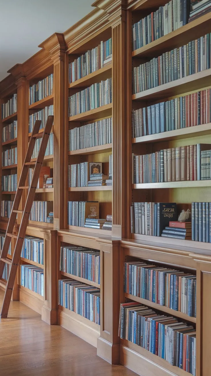 My library wall: where stories climb the ladder to reach me.