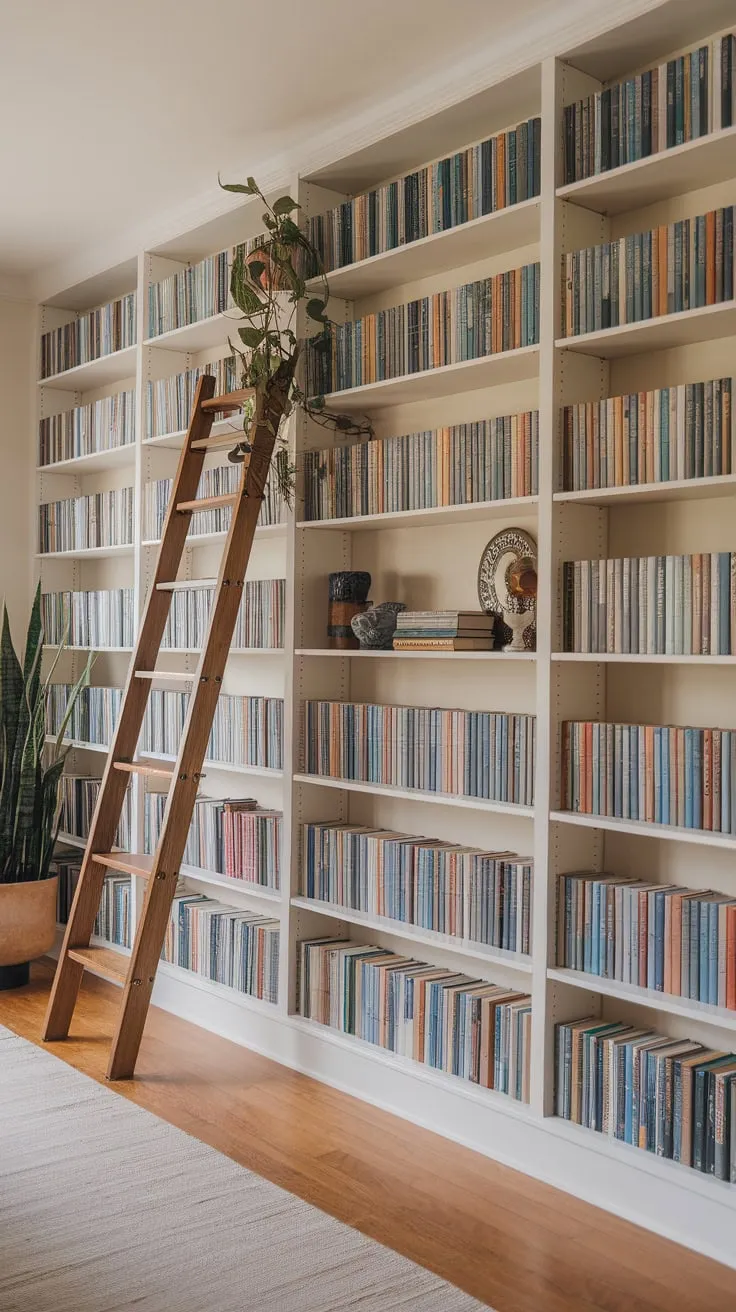 My library wall: where stories climb the ladder to reach me.