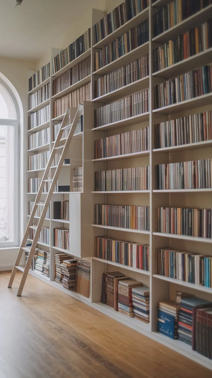 My library wall: where stories climb the ladder to reach me.