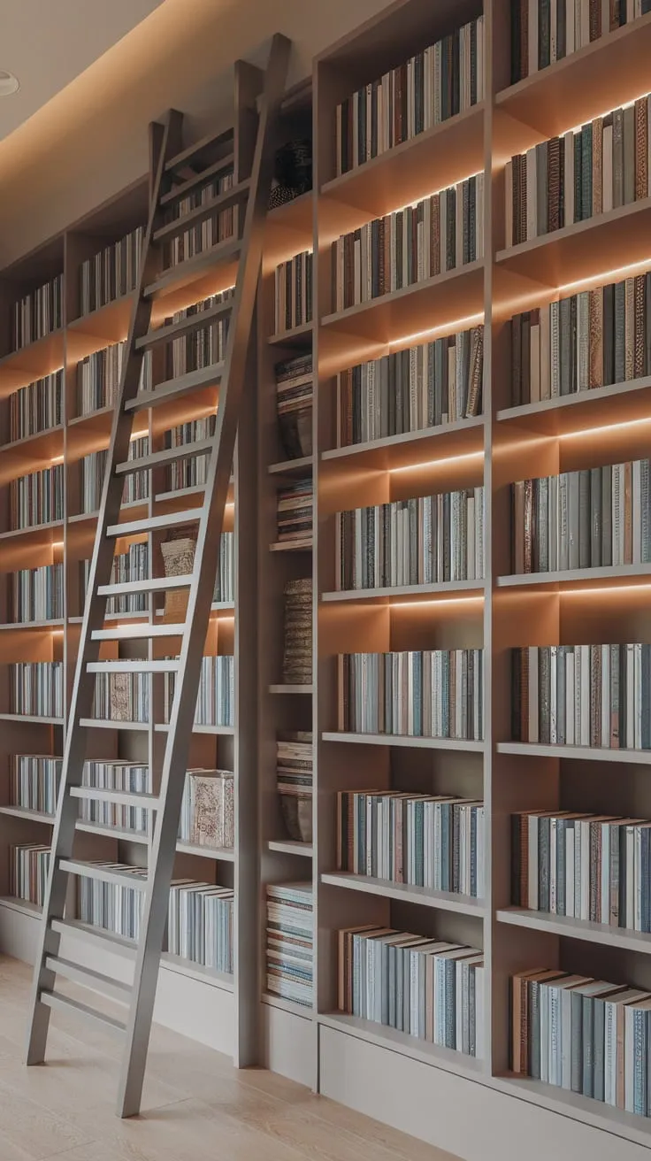 My library wall: where stories climb to the ceiling.