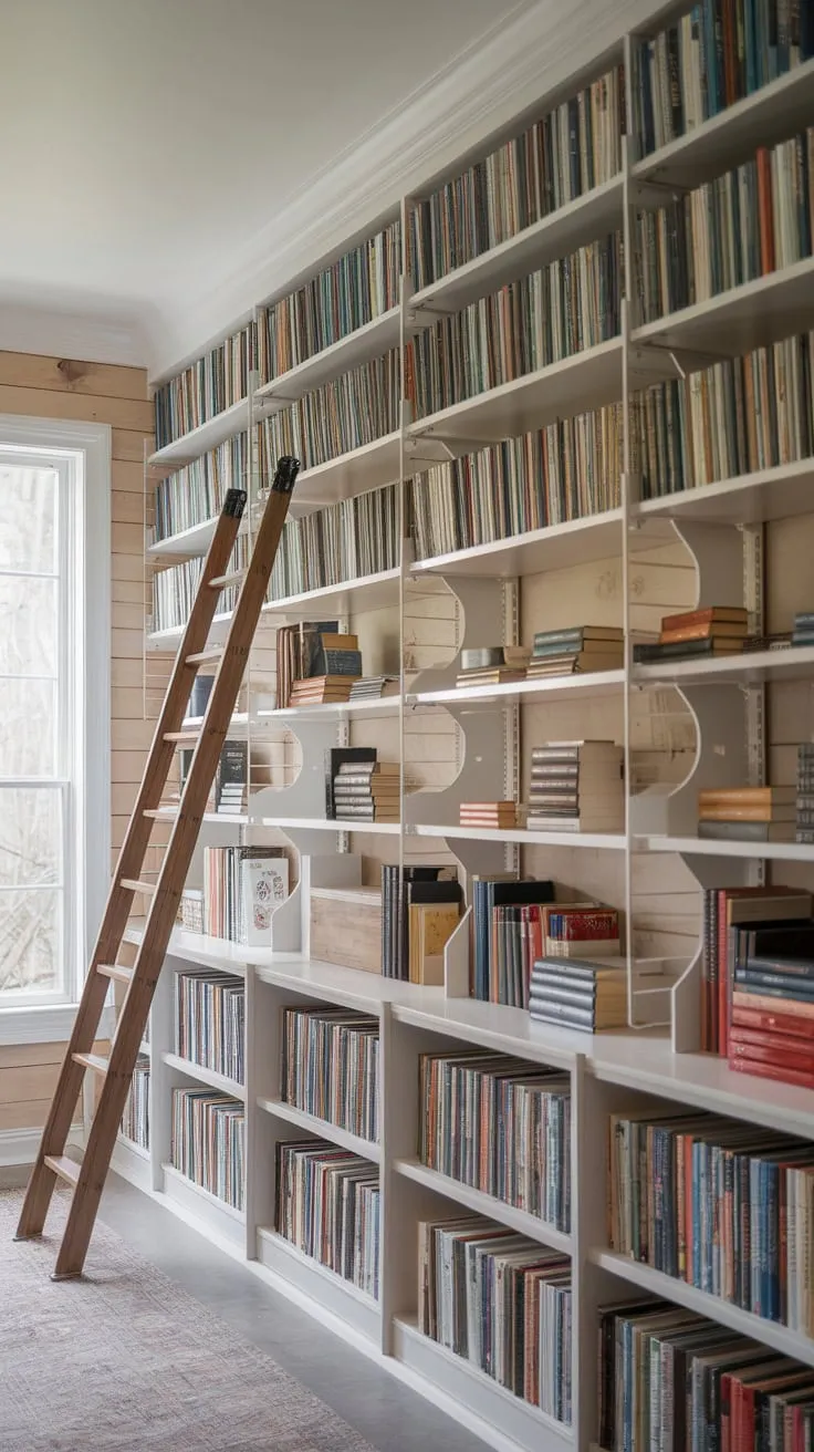 My library wall: where stories climb the ladder to reach the light.