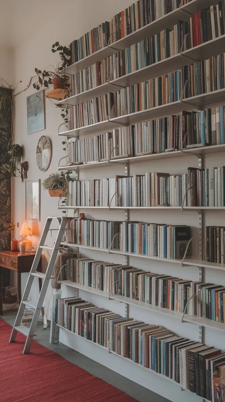 My library wall: where stories climb the ladder to reach new heights.