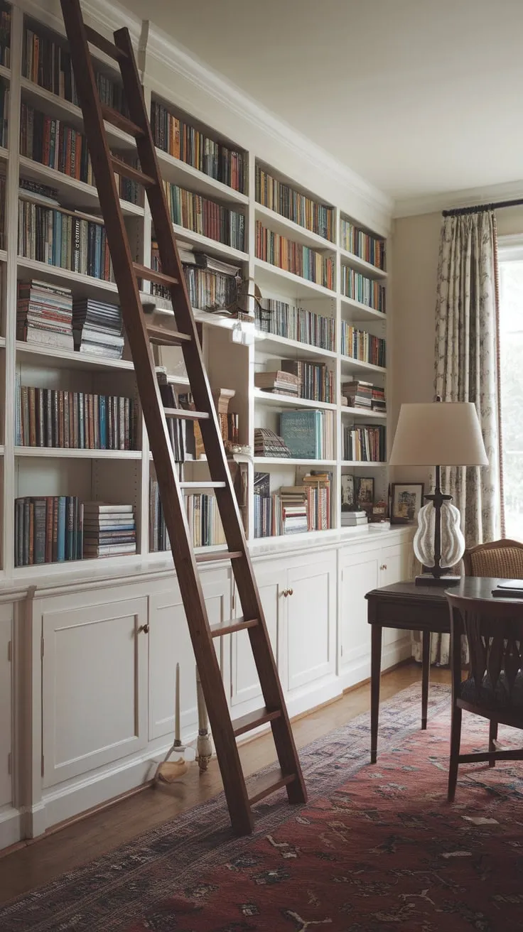 My library wall: where stories climb the ladder to reach me.
