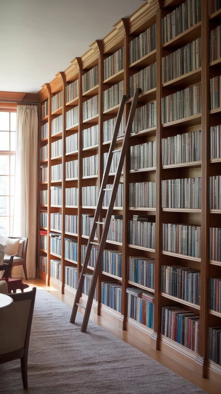 My library wall: where stories climb the shelves and dreams take flight.