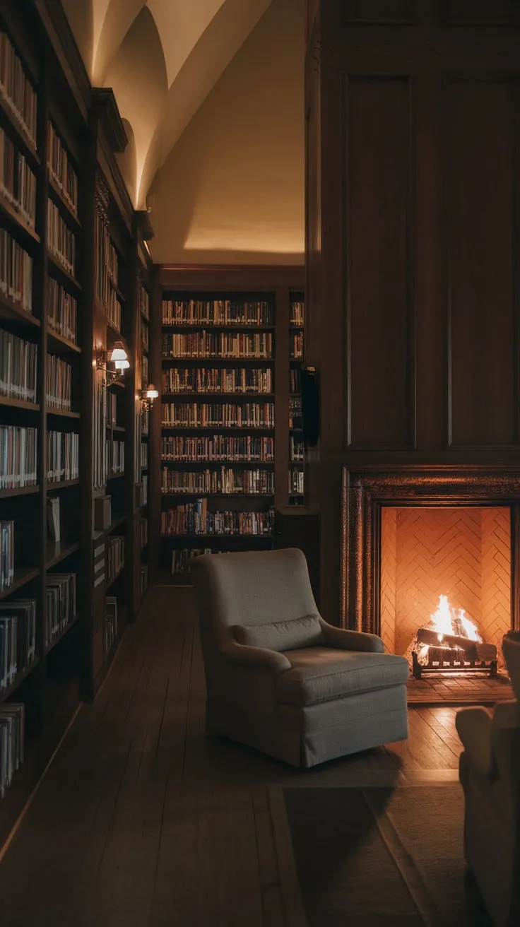 Lost in the pages, warmed by the fire.