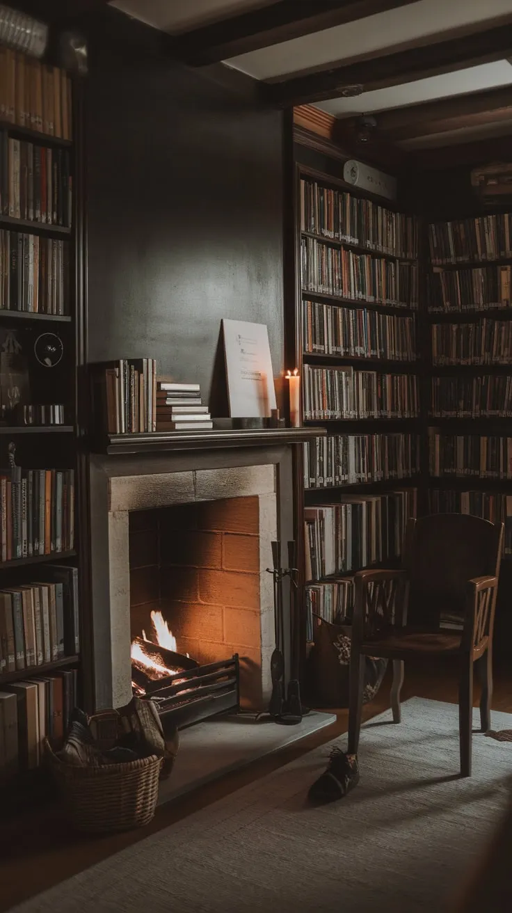 Lost in pages, warmed by fire.