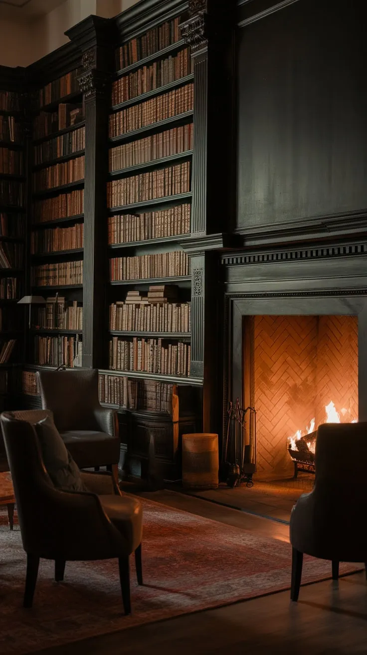 Fireside reading: the perfect blend of comfort and knowledge.