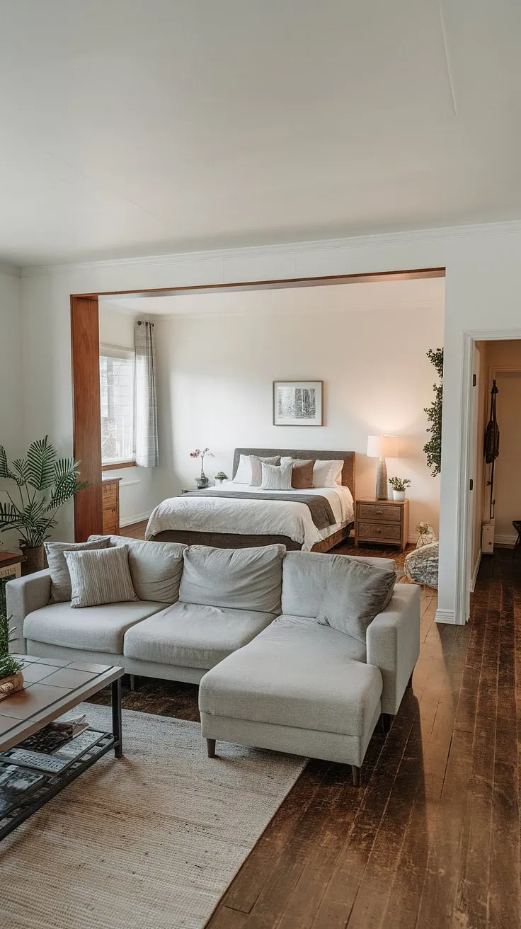 Maximize space and style with this clever living room bedroom combo, perfect for a guest bedroom office combo or even a multipurpose home office. The versatility is endless.