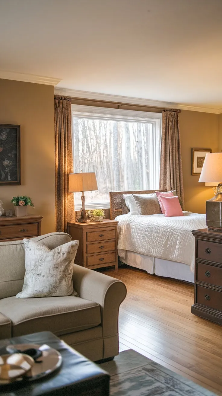 Maximize space and style with this stunning living room bedroom combo. Ideal as a bedroom office combo, guest bedroom office, or even an office and guest room, this design offers ultimate versatility for a multipurpose home office.