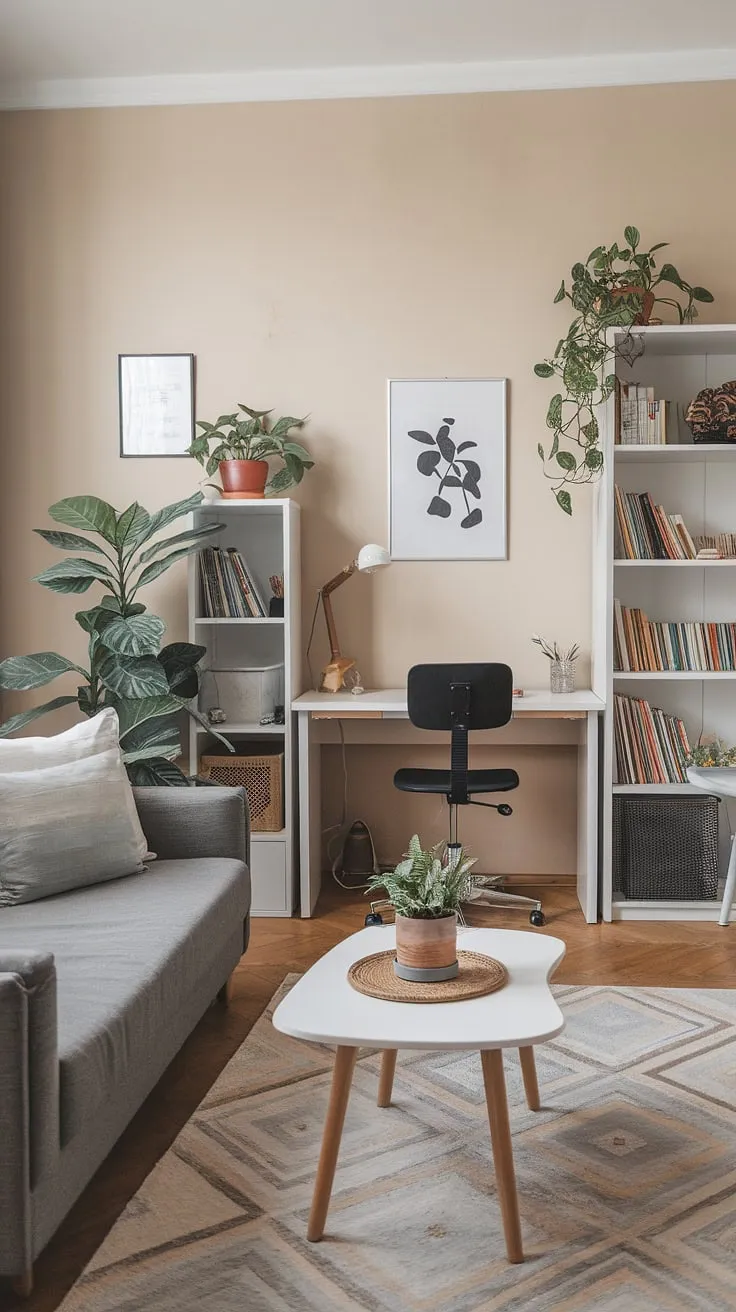 Maximize space and style with this ingenious bedroom office combo. This guest bedroom office seamlessly transitions from a relaxing retreat to a productive workspace, making it the ultimate office bedroom combo for a small home.