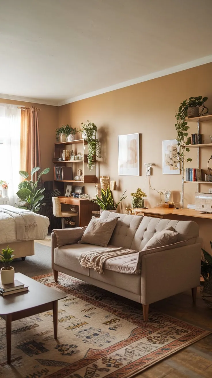 Cozy and functional, this living room bedroom combo effortlessly blends relaxation and productivity. Perfect as a guest bedroom office combo or a multipurpose home office, it maximizes space without sacrificing style.