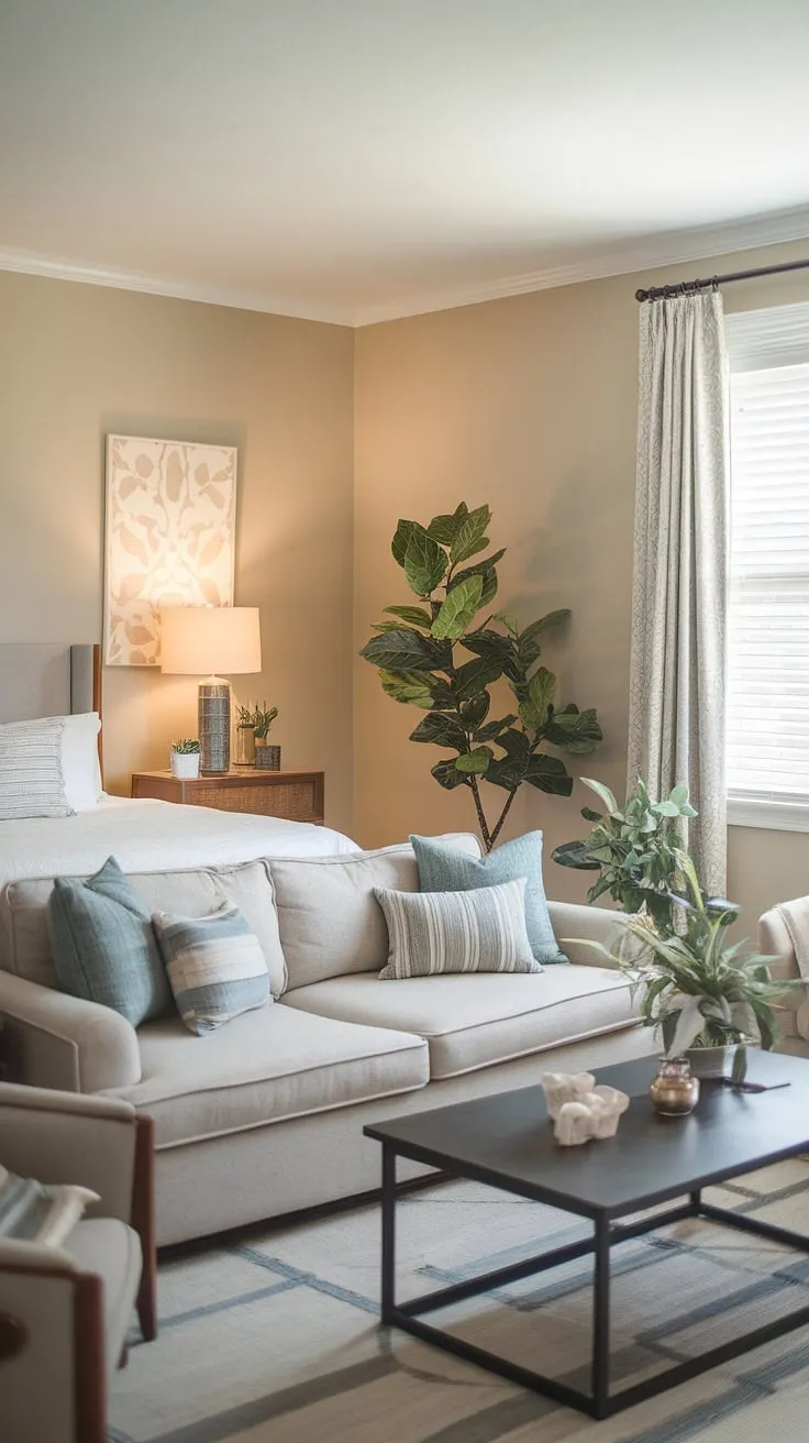Transform your small space into a haven of productivity and relaxation with this ingenious living room bedroom combo. Ideal as a guest bedroom office combo, bedroom office combo, or even a guest bedroom office, this design proves that a multipurpose home office can be both stylish and efficient.