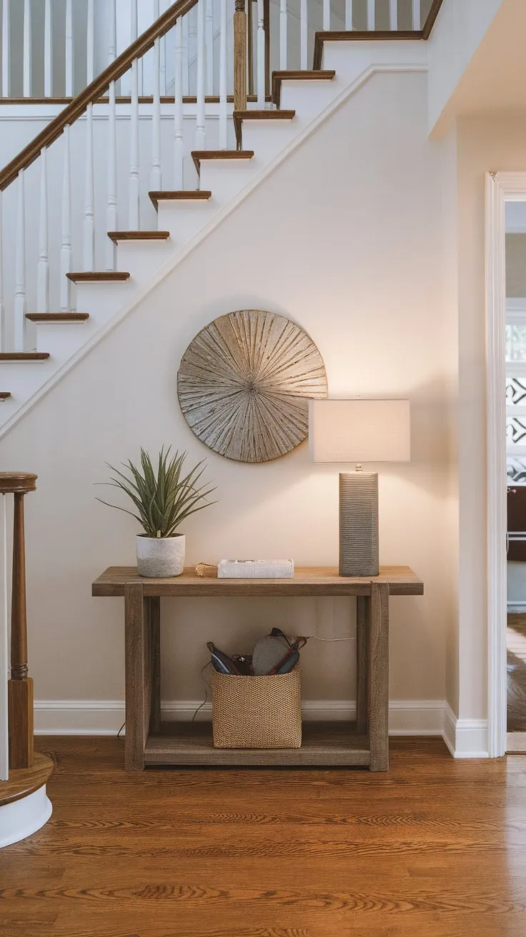 Step into modern living with this sleek entryway. The under staircase wall decor and minimalist design create a captivating living room entrance, showcasing the best in modern home entrance design and entry hallway ideas.