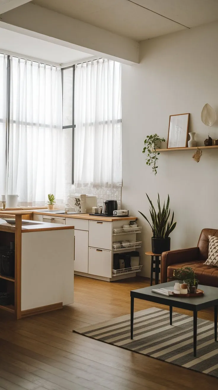 This minimalist interior design showcases the beauty of simplicity. The open plan kitchen dining area effortlessly connects to the living room, creating a bright and airy atmosphere.  Find your decoration inspiration in this dream house interior, a perfect blend of functionality and style.
