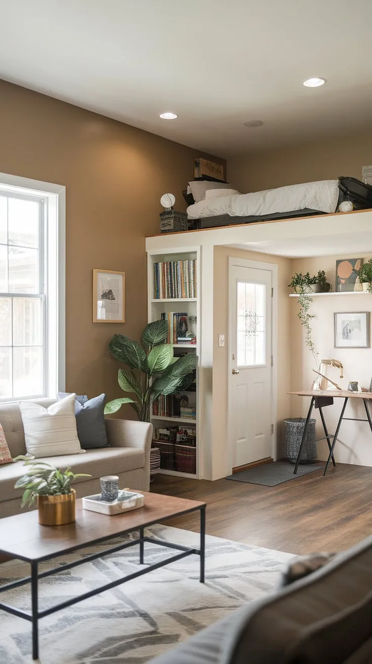 This garage renovation is a dream! A functional living room quarter garage with a surprisingly spacious garage loft, perfect for a garage guest house or even a small garage addition. Explore carriage house plans and garage loft ideas for your own unique space.