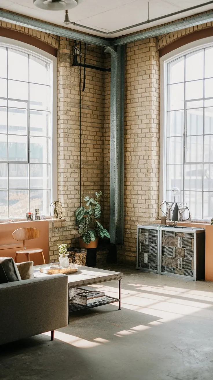 Sunlight streams into this stunning living room quarter garage, a testament to clever garage loft apartment design. The exposed brick and high ceilings, reminiscent of carriage house garage conversions, create a space far beyond typical garage plans; this garage guest house is a dream realized.