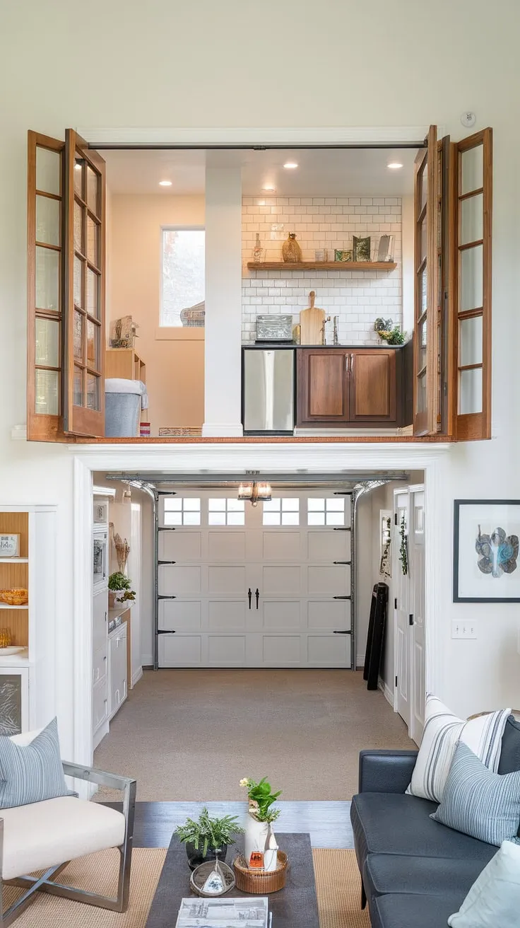The innovative garage renovation transformed a quarter garage into a luxurious garage loft apartment, complete with a compact kitchen, bathroom, and bedroom. These garage plans cleverly incorporated a carriage house garage with a porte cochere, creating a private and stylish garage guest house. The modern design and thoughtful use of space showcase the potential of garage additions, offering a unique and functional living space. Explore similar carriage house plans for your own dream project.