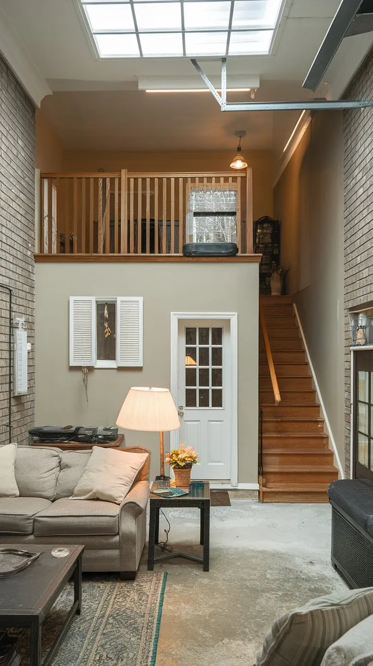 Transforming unused space into a stunning living room quarter garage; this garage loft apartment boasts clever garage plans, creating a unique carriage house garage or even a garage guest house. The carriage house plans are evident in the charming porte cochere and the thoughtful garage renovation and garage addition.